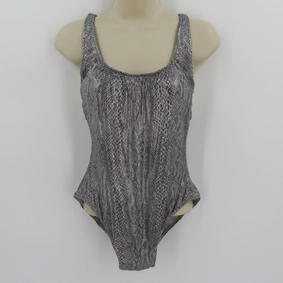 Vintage Gottex Women 12 Metallic Silver Snakeskin Snake Print One Piece Swimsuit - Picture 12 of 13